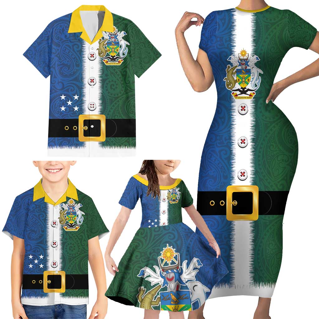 Solomon Islands Merry Christmas Family Matching Short Sleeve Bodycon Dress and Hawaiian Shirt Santa Suit Style With Melanesian Pattern LT03 - Polynesian Pride