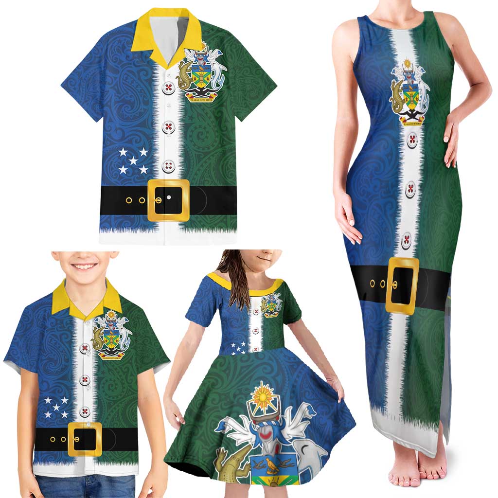 Solomon Islands Merry Christmas Family Matching Tank Maxi Dress and Hawaiian Shirt Santa Suit Style With Melanesian Pattern LT03 - Polynesian Pride