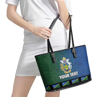 Solomon Islands Merry Christmas Leather Tote Bag Santa Suit Style With Melanesian Pattern
