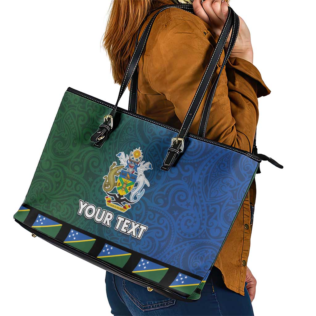 Solomon Islands Merry Christmas Leather Tote Bag Santa Suit Style With Melanesian Pattern