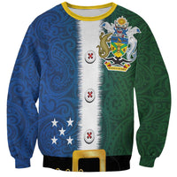 Solomon Islands Merry Christmas Sweatshirt Santa Suit Style With Melanesian Pattern LT03 Unisex Green - Polynesian Pride