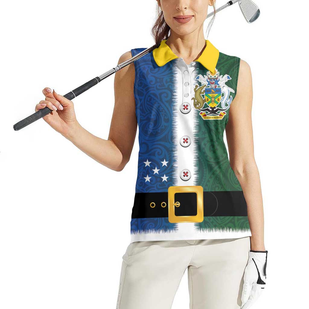 Solomon Islands Merry Christmas Women Sleeveless Polo Shirt Santa Suit Style With Melanesian Pattern LT03 - Polynesian Pride