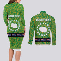 Cook Islands Merry Christmas Couples Matching Long Sleeve Bodycon Dress and Long Sleeve Button Shirt Santa Suit Style With Polynesian Pattern LT03 - Polynesian Pride