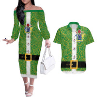 Cook Islands Merry Christmas Couples Matching Off The Shoulder Long Sleeve Dress and Hawaiian Shirt Santa Suit Style With Polynesian Pattern LT03 Green - Polynesian Pride
