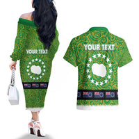 Cook Islands Merry Christmas Couples Matching Off The Shoulder Long Sleeve Dress and Hawaiian Shirt Santa Suit Style With Polynesian Pattern LT03 - Polynesian Pride