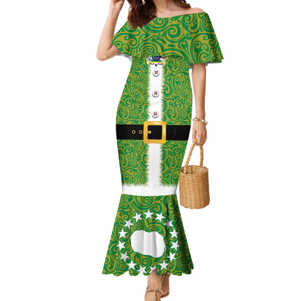 Cook Islands Merry Christmas Family Matching Mermaid Dress and Hawaiian Shirt Santa Suit Style With Polynesian Pattern LT03 Mom's Dress Green - Polynesian Pride
