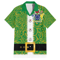 Cook Islands Merry Christmas Family Matching Off The Shoulder Long Sleeve Dress and Hawaiian Shirt Santa Suit Style With Polynesian Pattern LT03 Dad's Shirt - Short Sleeve Green - Polynesian Pride