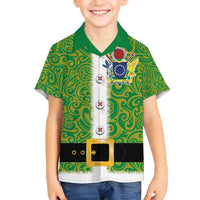 Cook Islands Merry Christmas Family Matching Off The Shoulder Long Sleeve Dress and Hawaiian Shirt Santa Suit Style With Polynesian Pattern LT03 Son's Shirt Green - Polynesian Pride