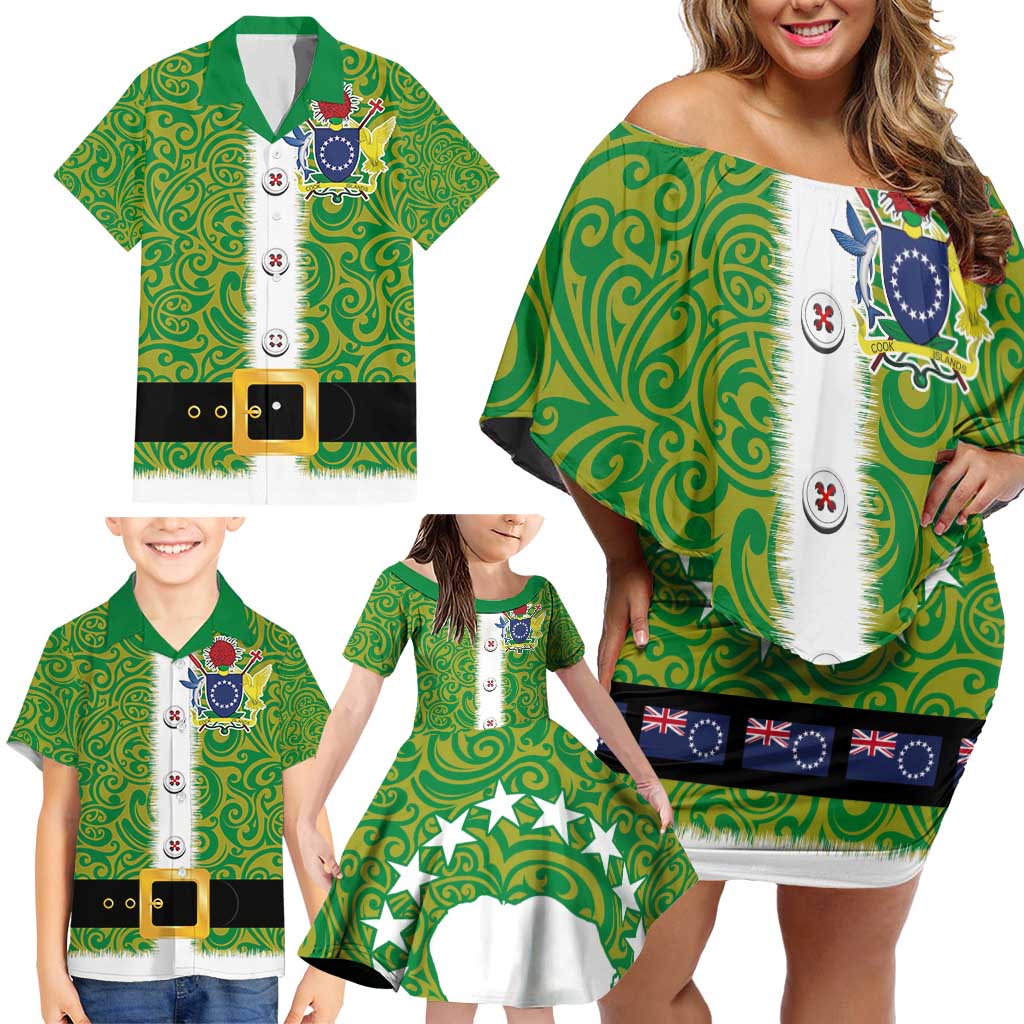 Cook Islands Merry Christmas Family Matching Off Shoulder Short Dress and Hawaiian Shirt Santa Suit Style With Polynesian Pattern LT03 - Polynesian Pride