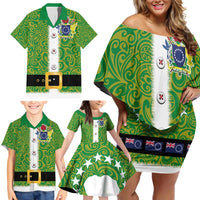 Cook Islands Merry Christmas Family Matching Off Shoulder Short Dress and Hawaiian Shirt Santa Suit Style With Polynesian Pattern LT03 - Polynesian Pride