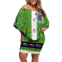 Cook Islands Merry Christmas Family Matching Off Shoulder Short Dress and Hawaiian Shirt Santa Suit Style With Polynesian Pattern LT03 Mom's Dress Green - Polynesian Pride