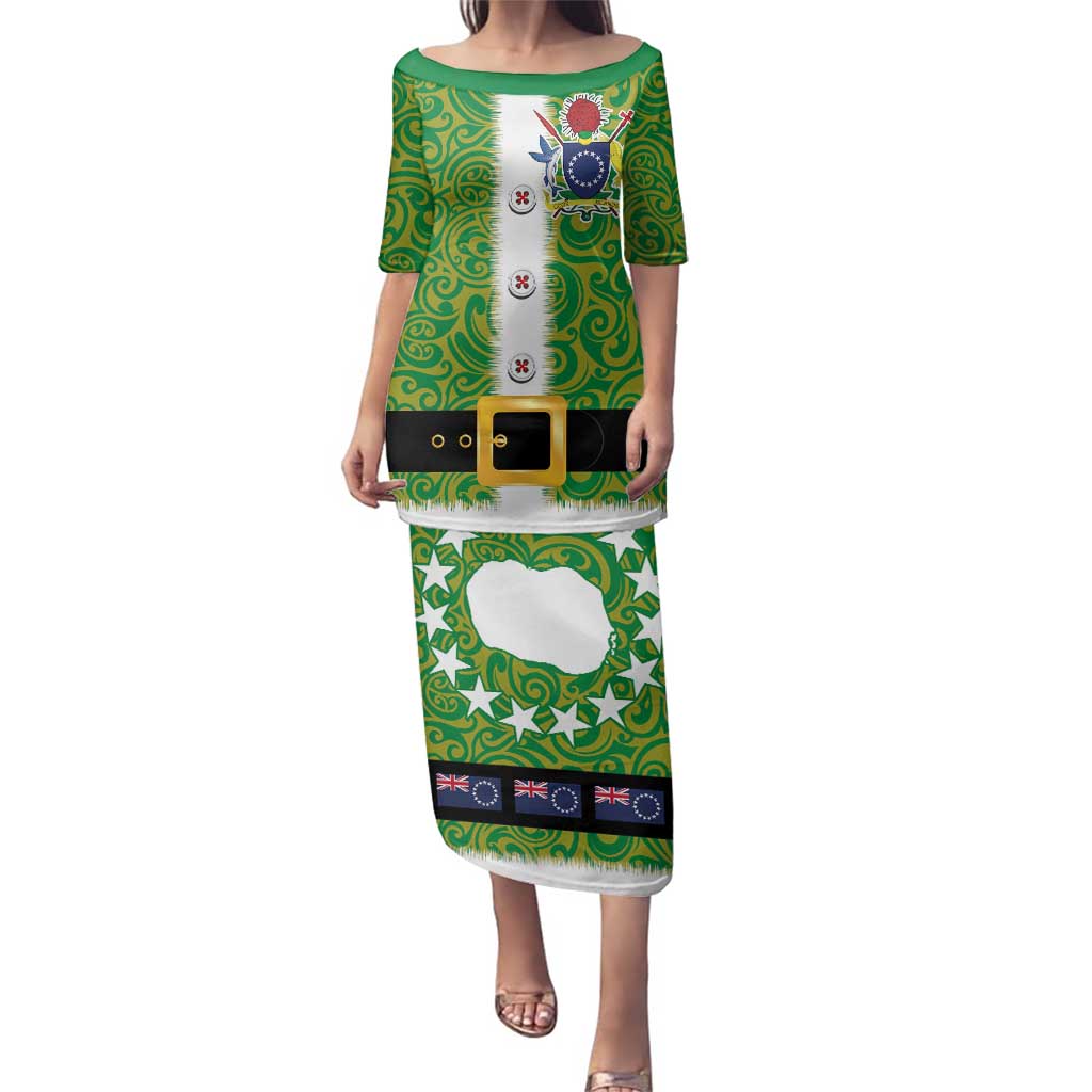 Cook Islands Merry Christmas Family Matching Puletasi and Hawaiian Shirt Santa Suit Style With Polynesian Pattern LT03 Mom's Dress Green - Polynesian Pride