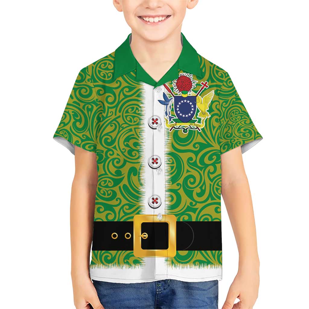 Cook Islands Merry Christmas Family Matching Short Sleeve Bodycon Dress and Hawaiian Shirt Santa Suit Style With Polynesian Pattern LT03 Son's Shirt Green - Polynesian Pride