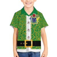 Cook Islands Merry Christmas Family Matching Short Sleeve Bodycon Dress and Hawaiian Shirt Santa Suit Style With Polynesian Pattern LT03 Son's Shirt Green - Polynesian Pride