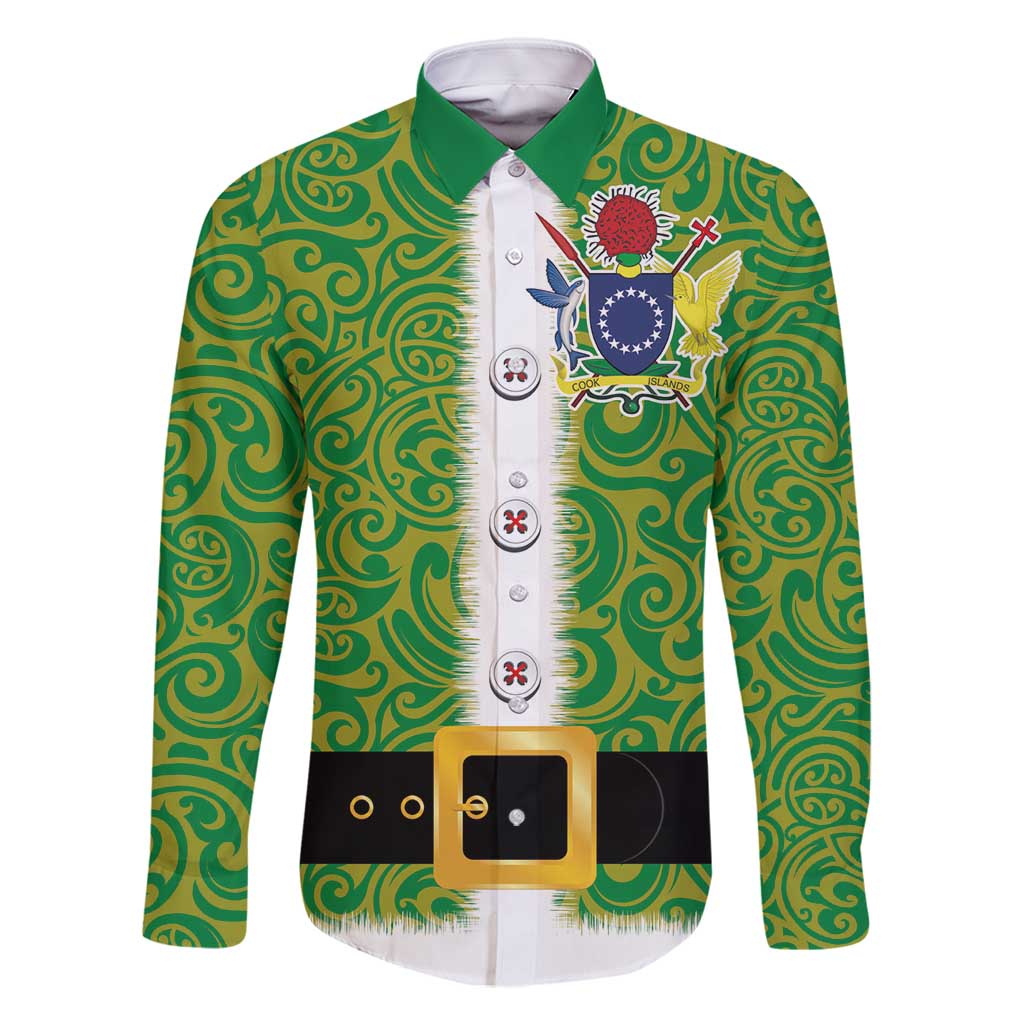 Cook Islands Merry Christmas Family Matching Summer Maxi Dress and Hawaiian Shirt Santa Suit Style With Polynesian Pattern LT03 Dad's Shirt - Long Sleeve Green - Polynesian Pride