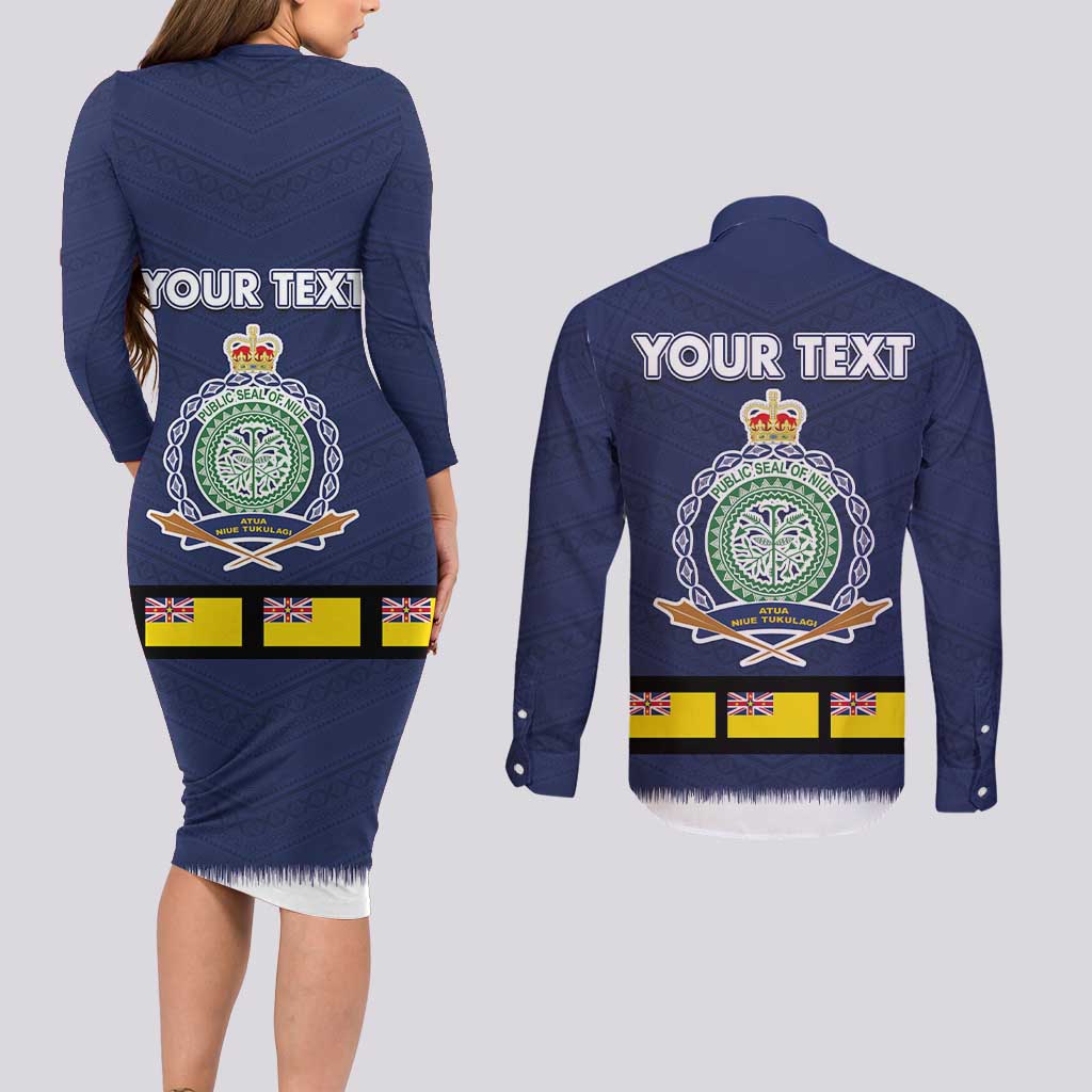 Niue Merry Christmas Couples Matching Long Sleeve Bodycon Dress and Long Sleeve Button Shirt Santa Suit Style With Hiapo Pattern LT03 - Polynesian Pride