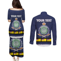 Niue Merry Christmas Couples Matching Puletasi and Long Sleeve Button Shirt Santa Suit Style With Hiapo Pattern