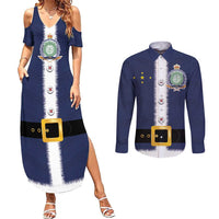 Niue Merry Christmas Couples Matching Summer Maxi Dress and Long Sleeve Button Shirt Santa Suit Style With Hiapo Pattern