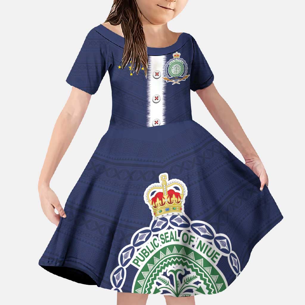 Niue Merry Christmas Family Matching Long Sleeve Bodycon Dress and Hawaiian Shirt Santa Suit Style With Hiapo Pattern LT03 Daughter's Dress Blue - Polynesian Pride