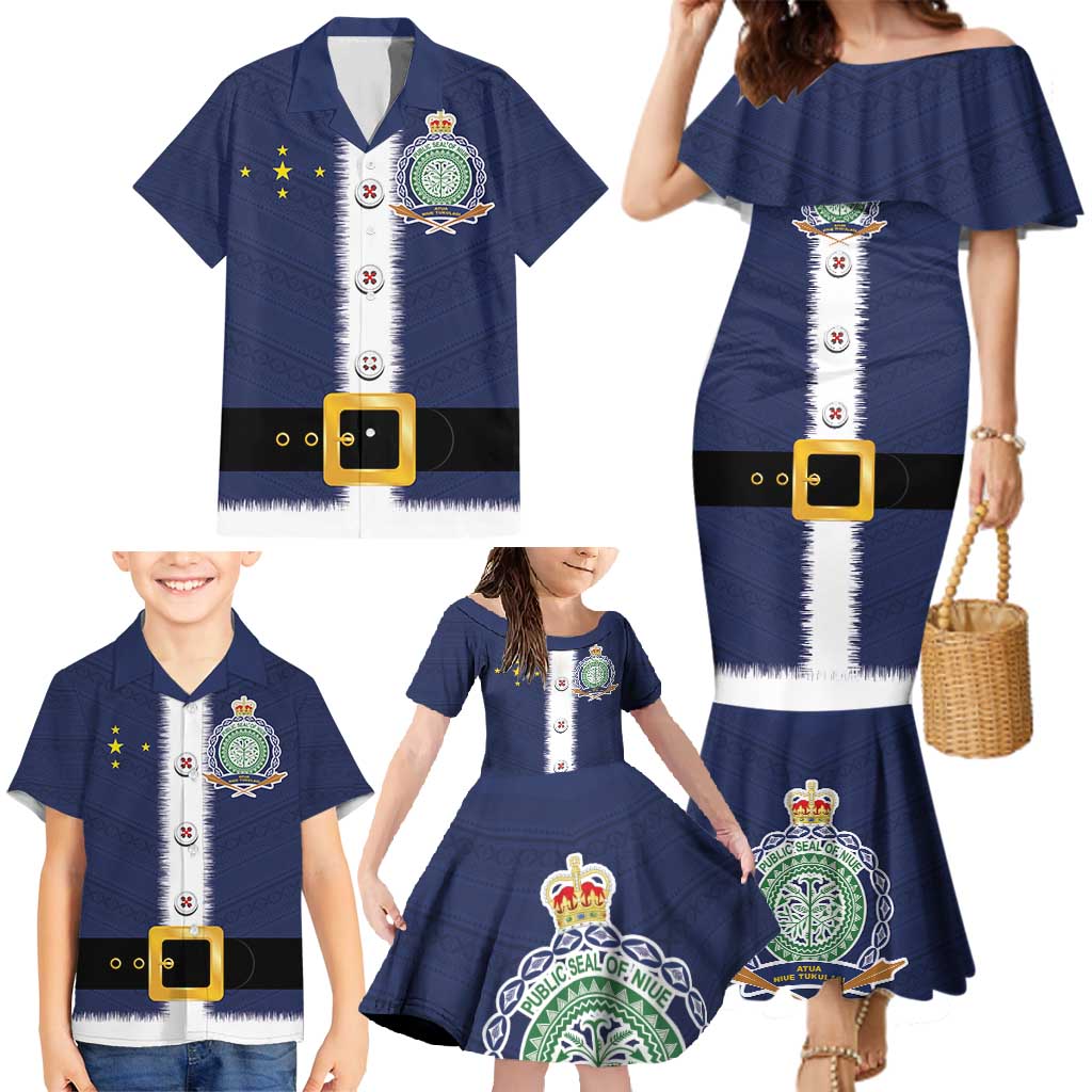 Niue Merry Christmas Family Matching Mermaid Dress and Hawaiian Shirt Santa Suit Style With Hiapo Pattern LT03 - Polynesian Pride