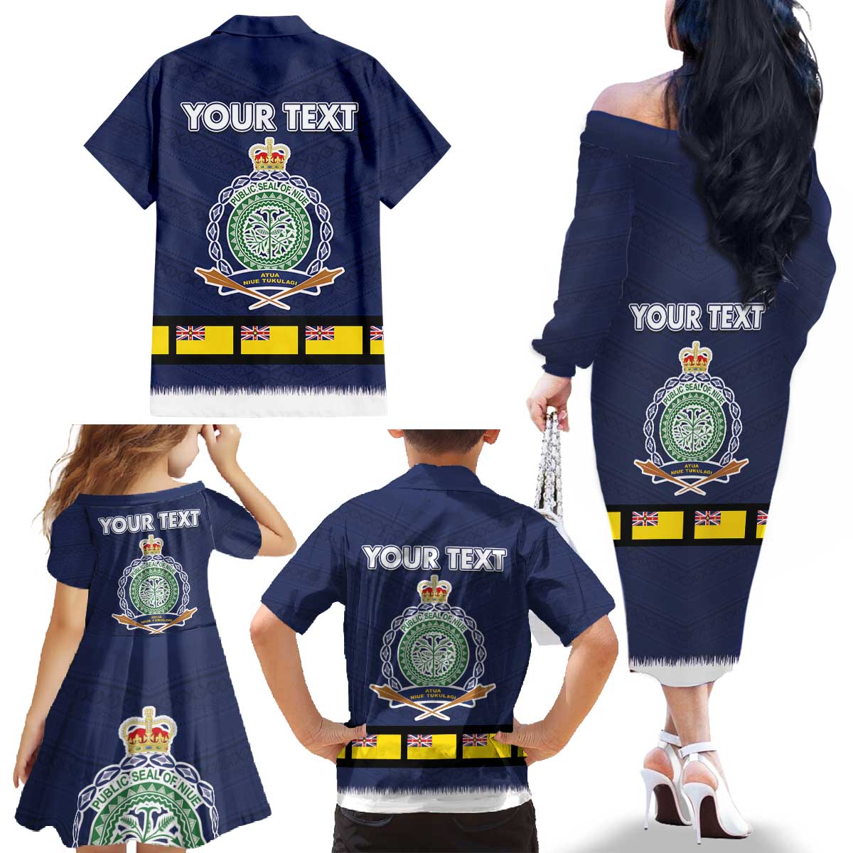Niue Merry Christmas Family Matching Off The Shoulder Long Sleeve Dress and Hawaiian Shirt Santa Suit Style With Hiapo Pattern LT03 - Polynesian Pride