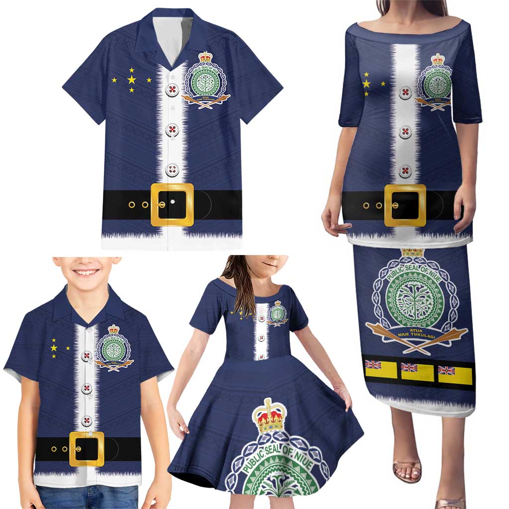 Niue Merry Christmas Family Matching Puletasi and Hawaiian Shirt Santa Suit Style With Hiapo Pattern LT03 - Polynesian Pride
