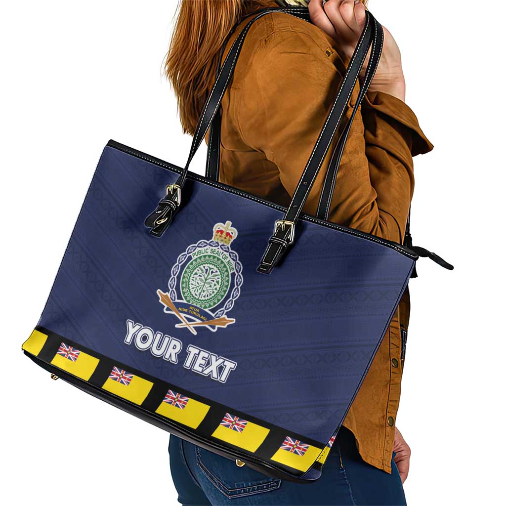 Niue Merry Christmas Leather Tote Bag Santa Suit Style With Hiapo Pattern