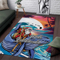 Hawaiian Mele Kalikimaka Area Rug Santa Claus Driving The Whale with Sunset Ocean Landscape LT03 Blue - Polynesian Pride