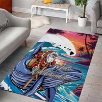 Hawaiian Mele Kalikimaka Area Rug Santa Claus Driving The Whale with Sunset Ocean Landscape LT03 - Polynesian Pride