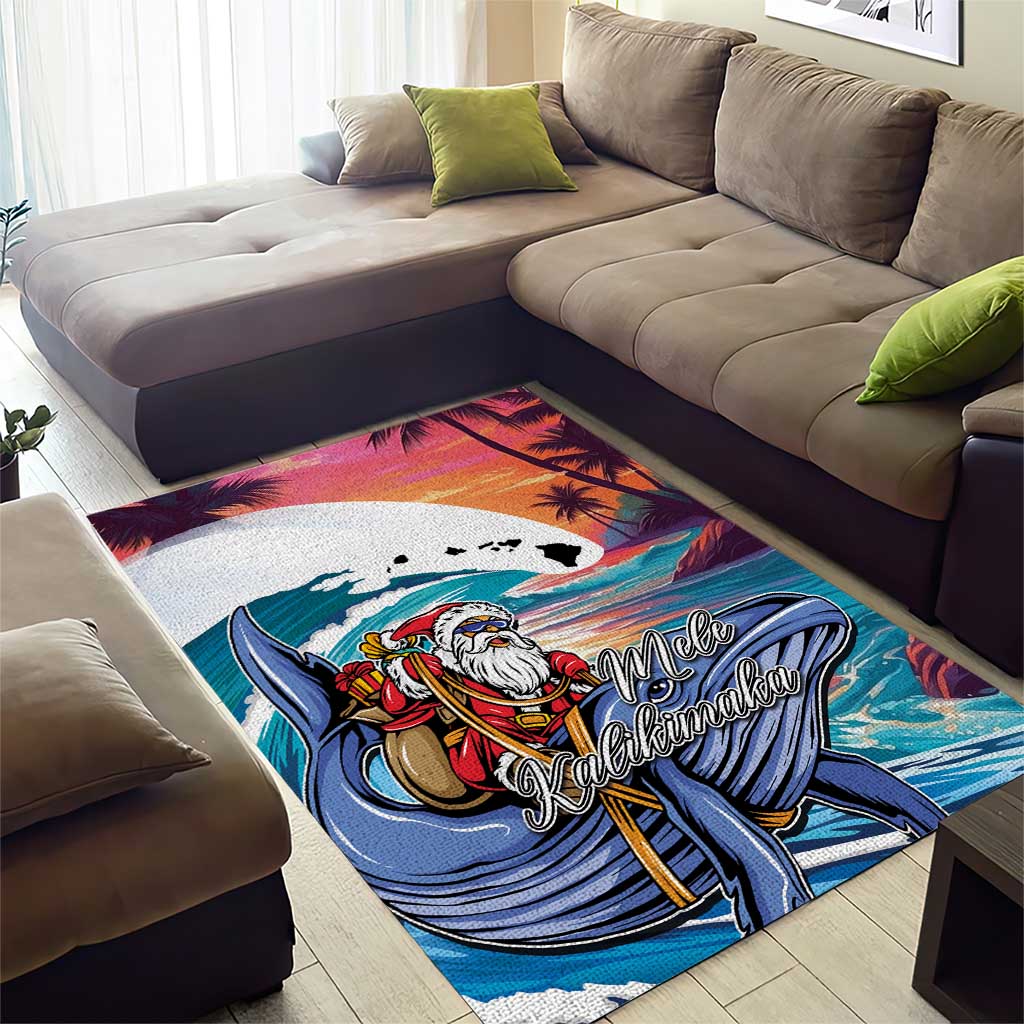 Hawaiian Mele Kalikimaka Area Rug Santa Claus Driving The Whale with Sunset Ocean Landscape LT03 - Polynesian Pride