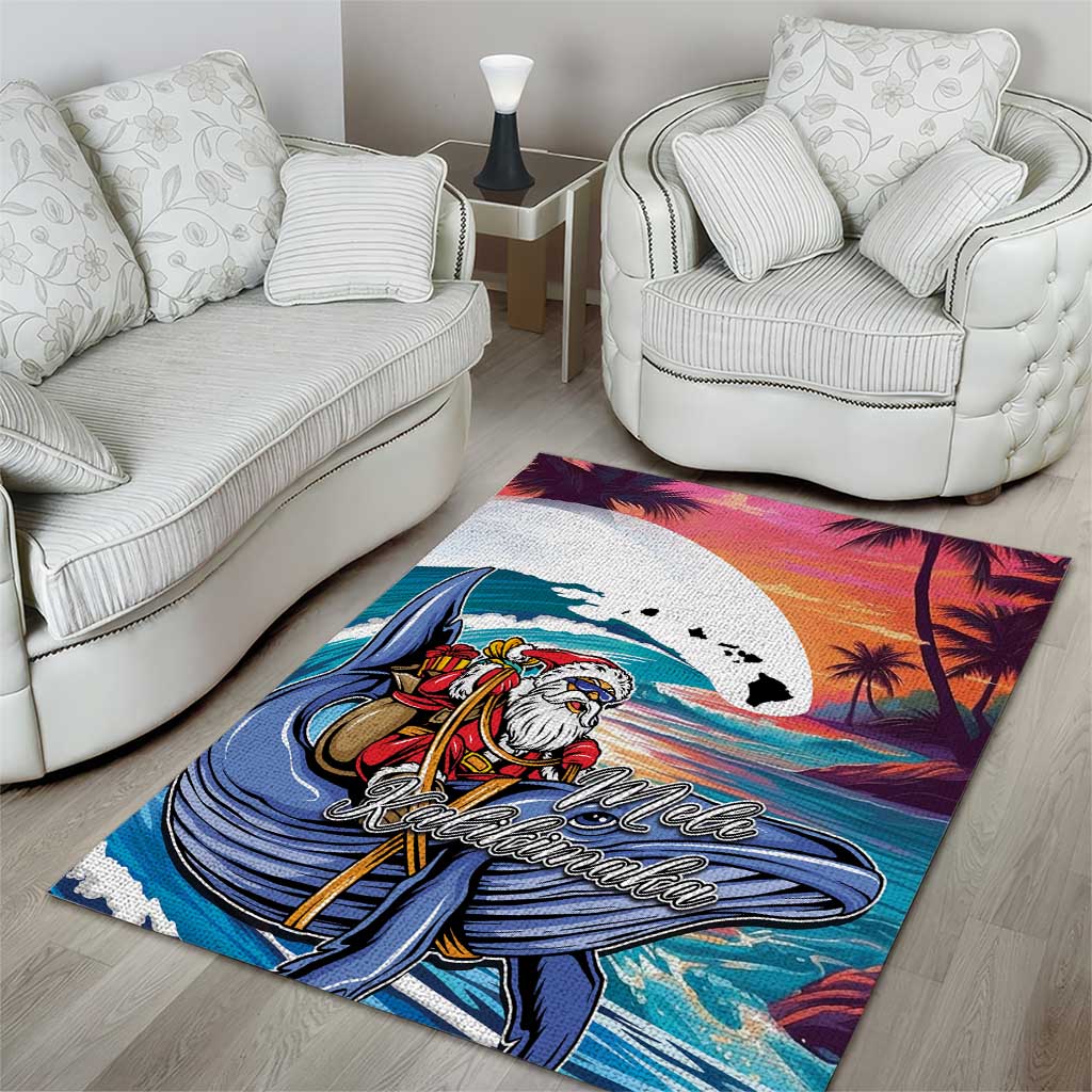 Hawaiian Mele Kalikimaka Area Rug Santa Claus Driving The Whale with Sunset Ocean Landscape LT03 - Polynesian Pride