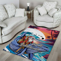 Hawaiian Mele Kalikimaka Area Rug Santa Claus Driving The Whale with Sunset Ocean Landscape LT03 - Polynesian Pride