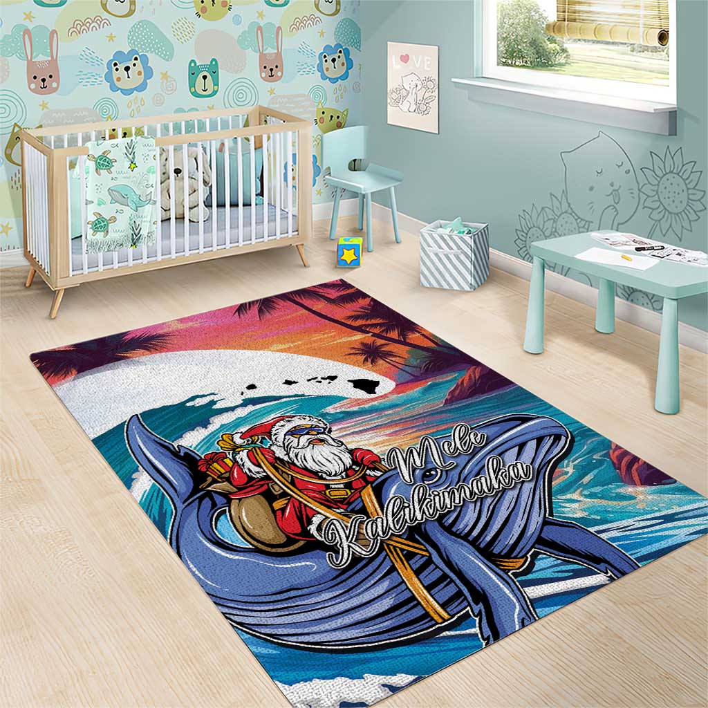 Hawaiian Mele Kalikimaka Area Rug Santa Claus Driving The Whale with Sunset Ocean Landscape LT03 - Polynesian Pride