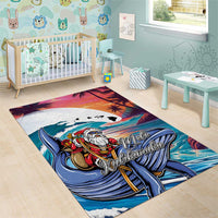 Hawaiian Mele Kalikimaka Area Rug Santa Claus Driving The Whale with Sunset Ocean Landscape LT03 - Polynesian Pride