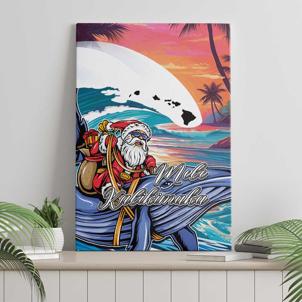 Hawaiian Mele Kalikimaka Canvas Wall Art Santa Claus Driving The Whale with Sunset Ocean Landscape LT03 - Polynesian Pride