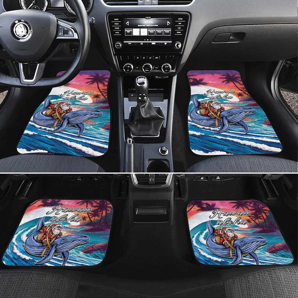 Hawaiian Mele Kalikimaka Car Mats Santa Claus Driving The Whale with Sunset Ocean Landscape LT03 Set 4pcs Blue - Polynesian Pride