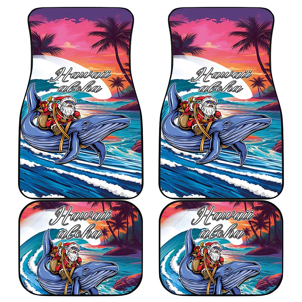 Hawaiian Mele Kalikimaka Car Mats Santa Claus Driving The Whale with Sunset Ocean Landscape LT03 - Polynesian Pride