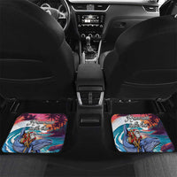 Hawaiian Mele Kalikimaka Car Mats Santa Claus Driving The Whale with Sunset Ocean Landscape LT03 Set 2pcs - Back Blue - Polynesian Pride