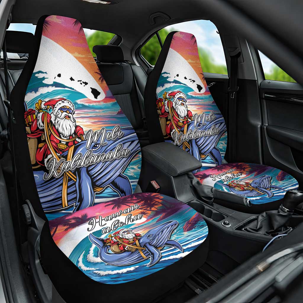 Hawaiian Mele Kalikimaka Car Seat Cover Santa Claus Driving The Whale with Sunset Ocean Landscape LT03 One Size Blue - Polynesian Pride