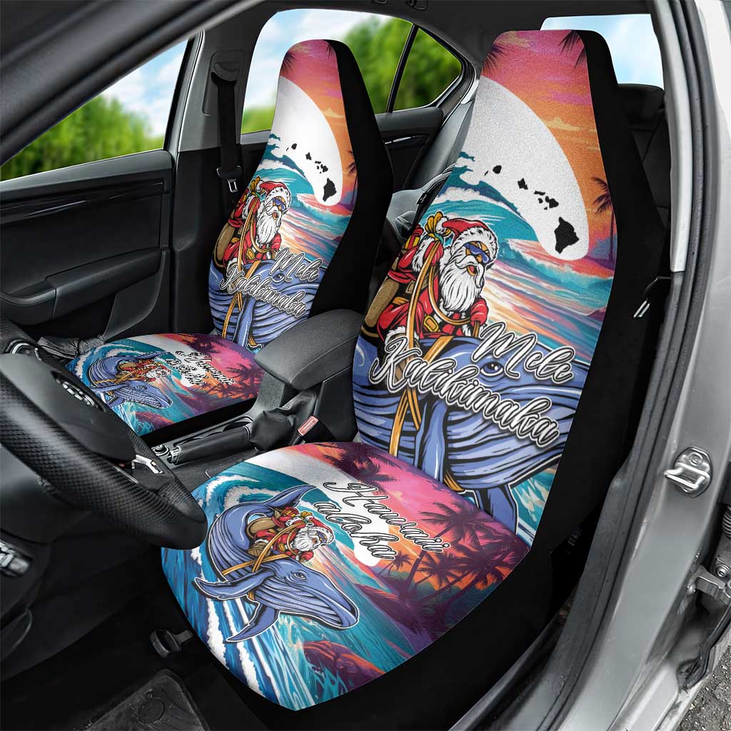 Hawaiian Mele Kalikimaka Car Seat Cover Santa Claus Driving The Whale with Sunset Ocean Landscape LT03 - Polynesian Pride