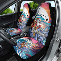Hawaiian Mele Kalikimaka Car Seat Cover Santa Claus Driving The Whale with Sunset Ocean Landscape LT03 - Polynesian Pride