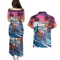 Hawaiian Mele Kalikimaka Couples Matching Puletasi and Hawaiian Shirt Santa Claus Driving The Whale with Sunset Ocean Landscape LT03 - Polynesian Pride