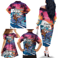 Hawaiian Mele Kalikimaka Family Matching Off The Shoulder Long Sleeve Dress and Hawaiian Shirt Santa Claus Driving The Whale with Sunset Ocean Landscape LT03 - Polynesian Pride