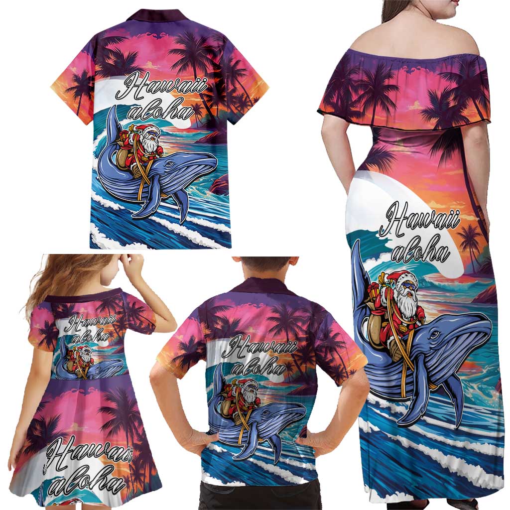 Hawaiian Mele Kalikimaka Family Matching Off Shoulder Maxi Dress and Hawaiian Shirt Santa Claus Driving The Whale with Sunset Ocean Landscape LT03 - Polynesian Pride
