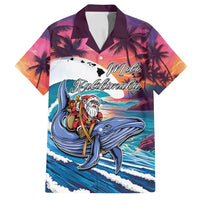 Hawaiian Mele Kalikimaka Family Matching Off Shoulder Maxi Dress and Hawaiian Shirt Santa Claus Driving The Whale with Sunset Ocean Landscape LT03 Dad's Shirt - Short Sleeve Blue - Polynesian Pride