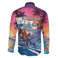 Hawaiian Mele Kalikimaka Family Matching Off Shoulder Short Dress and Hawaiian Shirt Santa Claus Driving The Whale with Sunset Ocean Landscape