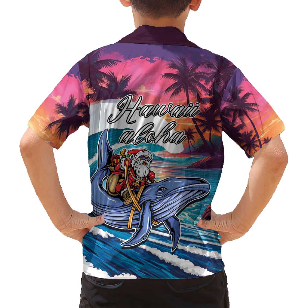 Hawaiian Mele Kalikimaka Family Matching Puletasi and Hawaiian Shirt Santa Claus Driving The Whale with Sunset Ocean Landscape LT03 - Polynesian Pride