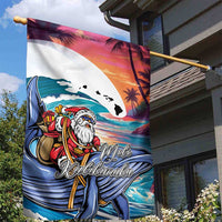Hawaiian Mele Kalikimaka Garden Flag Santa Claus Driving The Whale with Sunset Ocean Landscape LT03 - Polynesian Pride