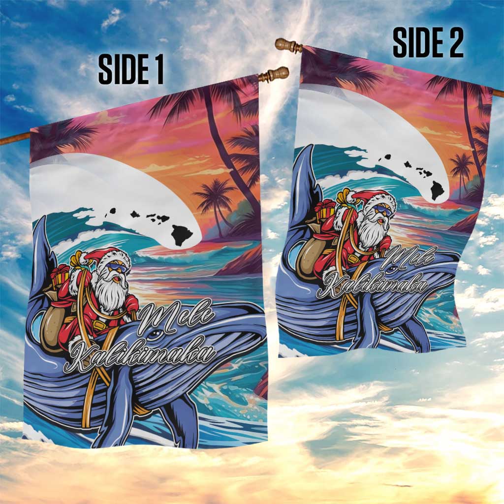 Hawaiian Mele Kalikimaka Garden Flag Santa Claus Driving The Whale with Sunset Ocean Landscape LT03 - Polynesian Pride