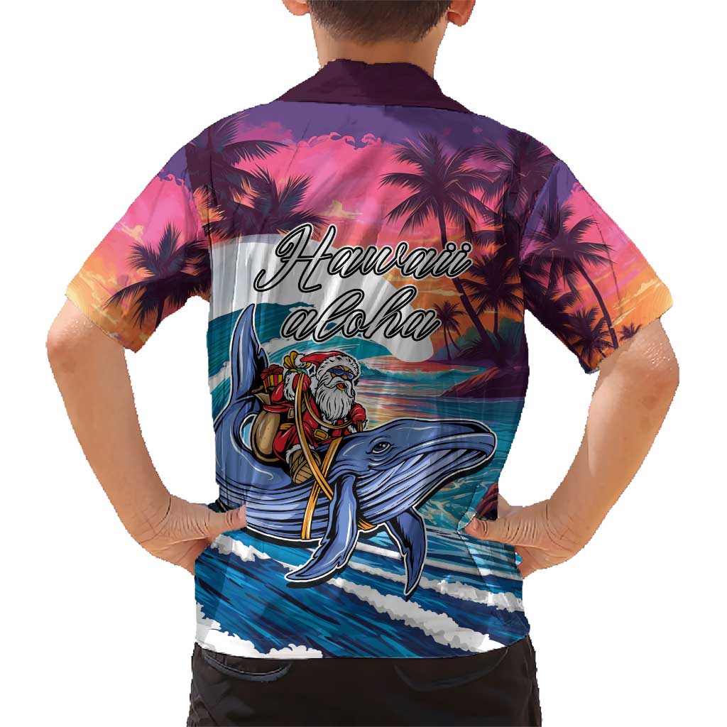 Hawaiian Mele Kalikimaka Hawaiian Shirt Santa Claus Driving The Whale with Sunset Ocean Landscape LT03 - Polynesian Pride